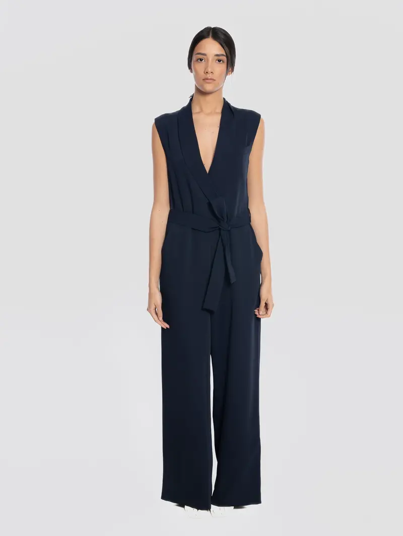 Blue Shawl-Collar Cady Jumpsuit 1