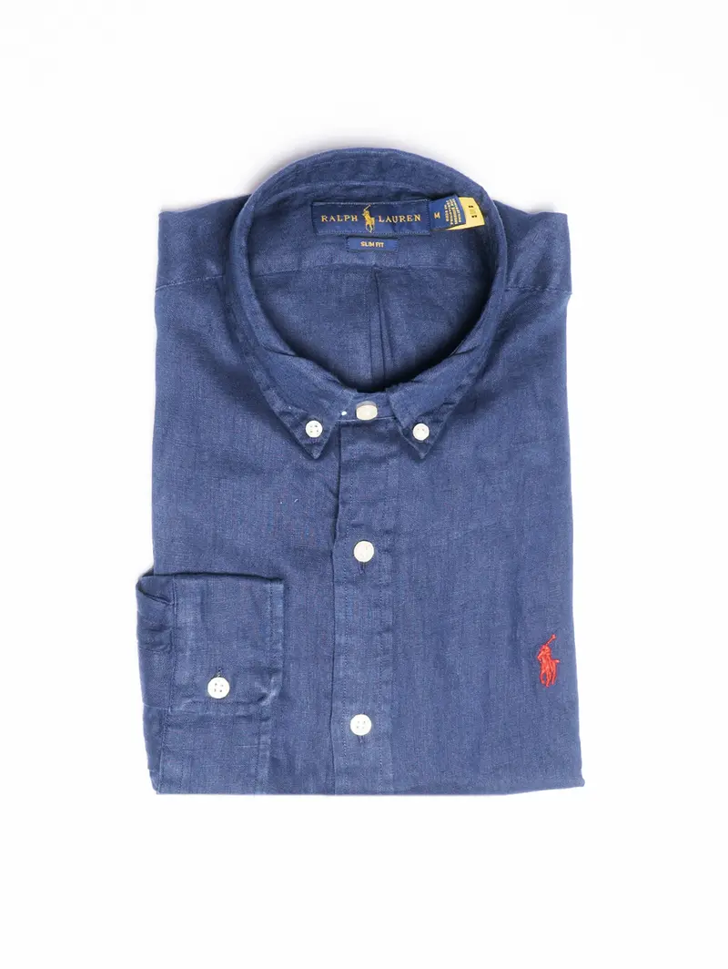 Blue Slim-Fit Linen Shirt 1