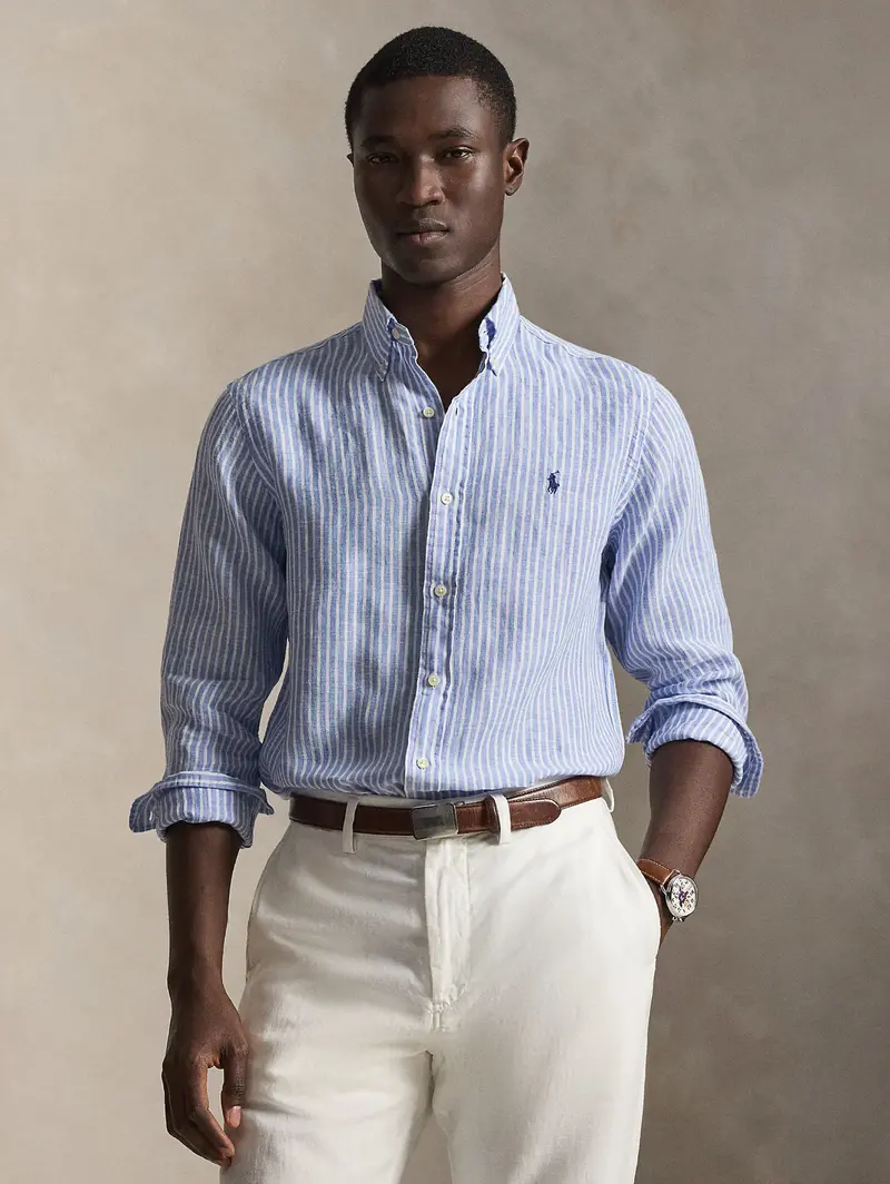 Blue Striped Linen Shirt – Custom Fit 1