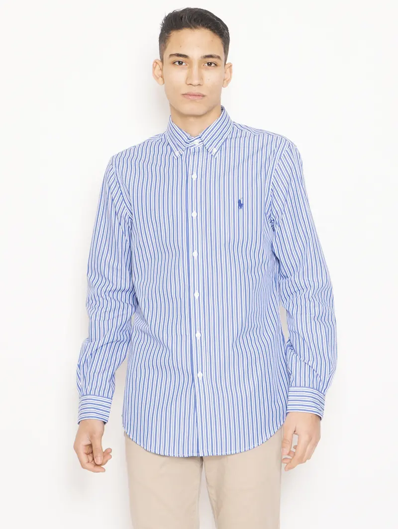 Blue Striped Poplin Shirt For Business Casual 1