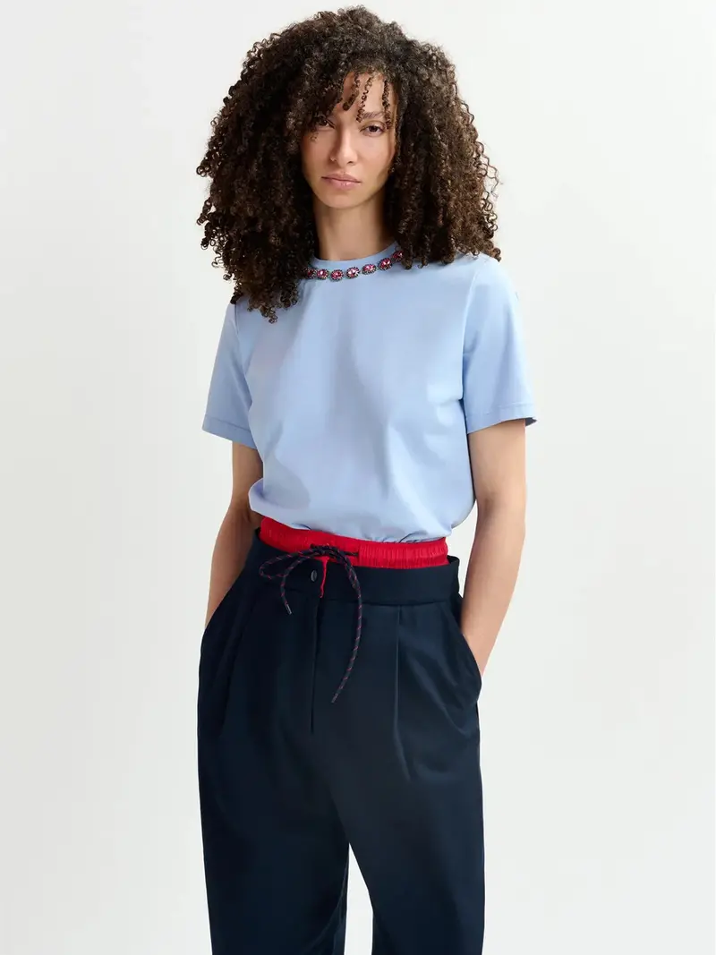 Blue T-Shirt With Rhinestone Embroidery 1