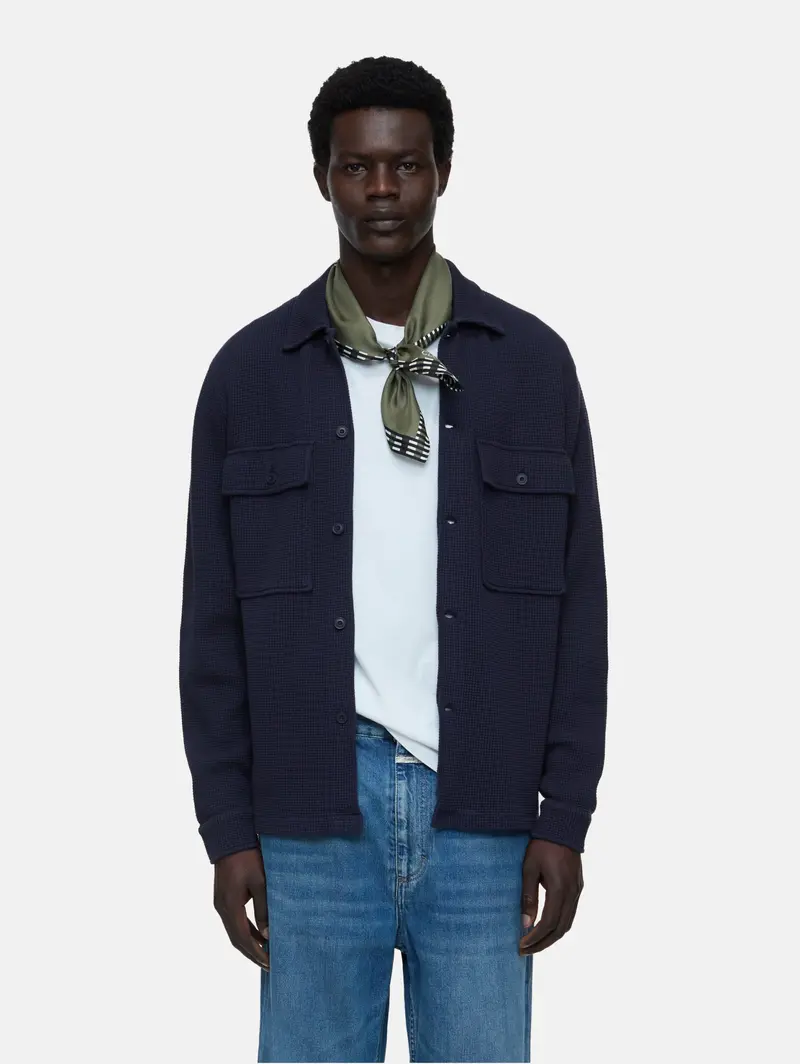Blue Waffle-Knit Overshirt 1