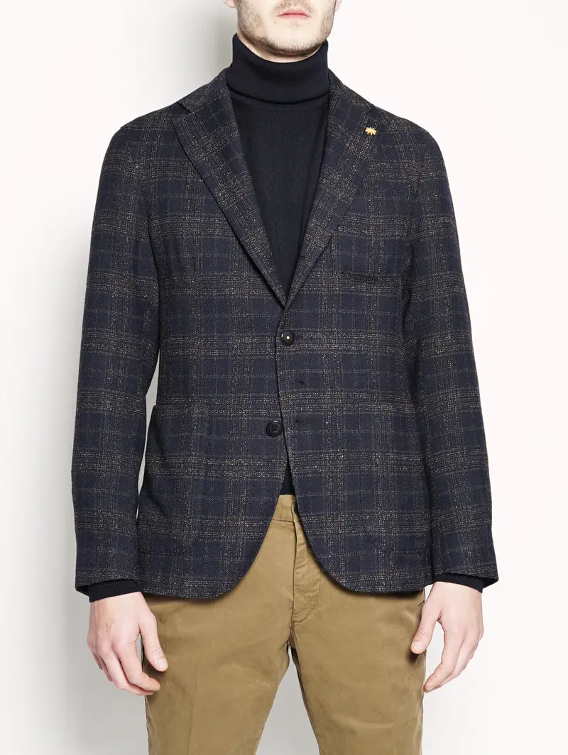 Blue Wool-Blend Check Blazer 1