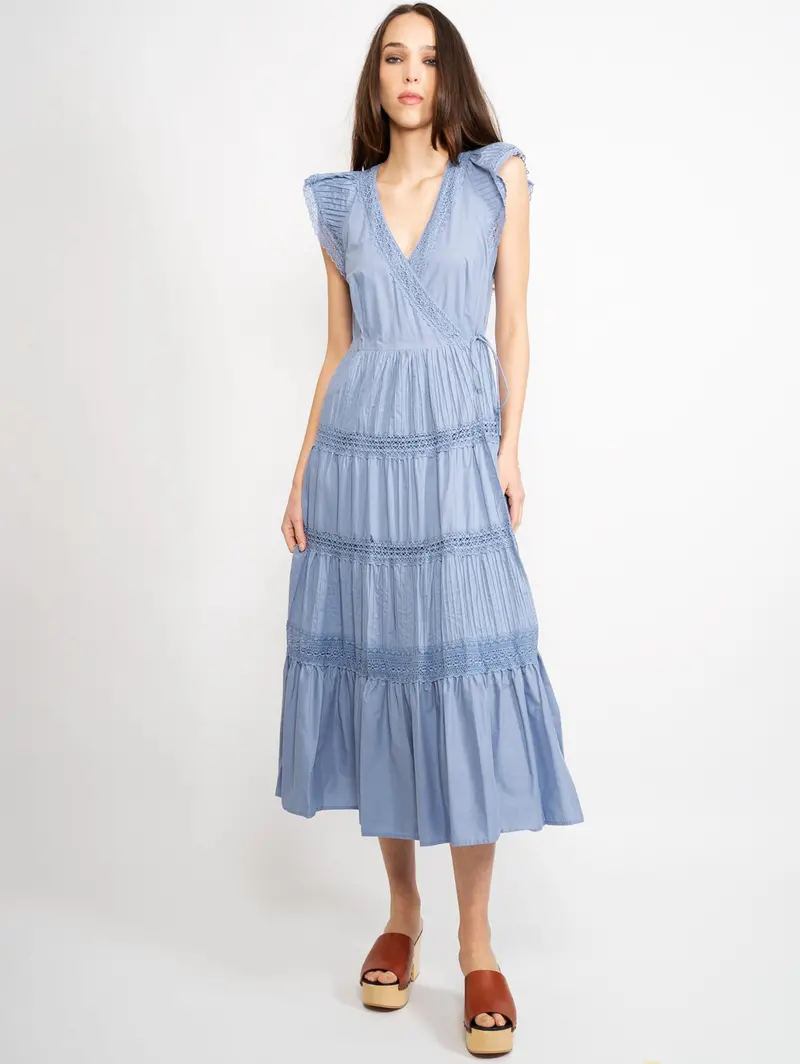 Blue Wrap-Style Longuette Dress 1