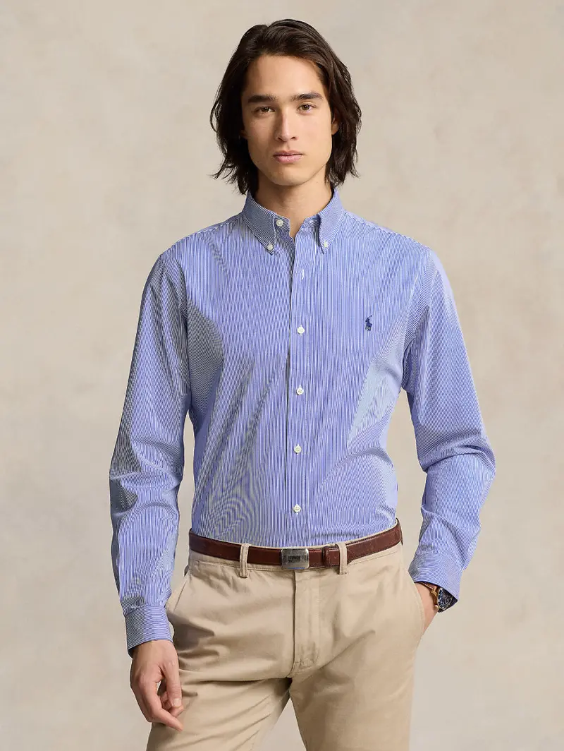 Breathable Cotton Blue-And-White Stripe Shirt 1