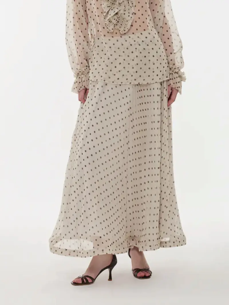 Brown-And-Cream Polka Dot Chiffon Skirt 1