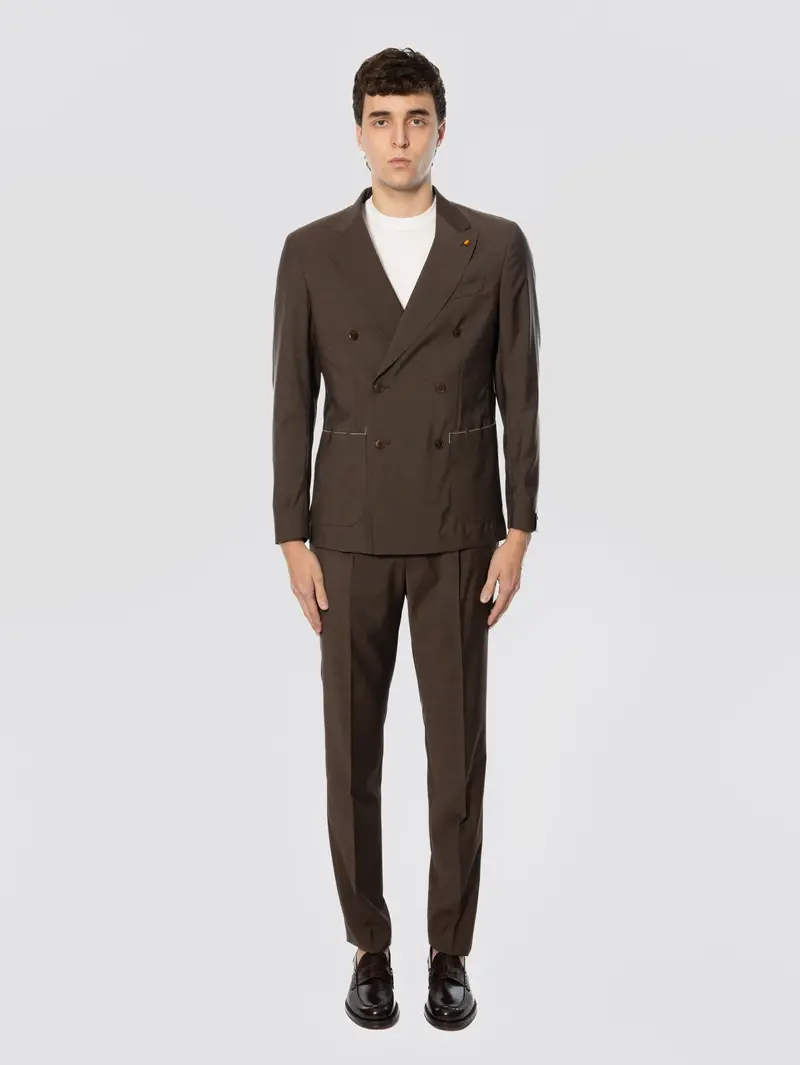 Brown Double-Breasted Fresco Wool Suit 1