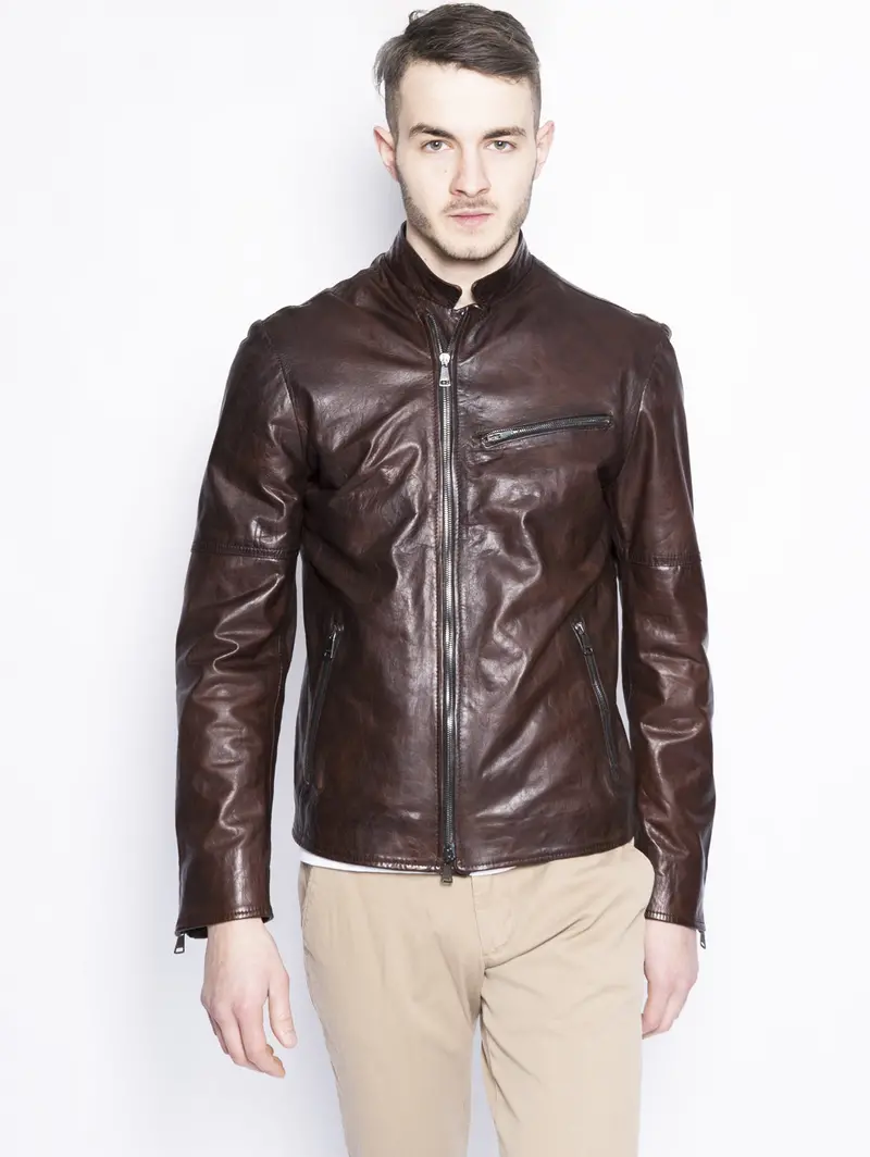 Brown Double-Zip Leather Jacket 1