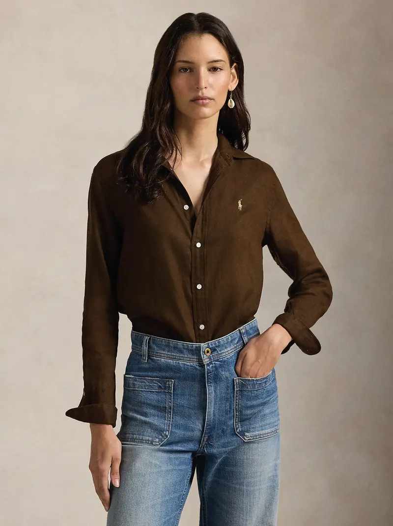 Brown Linen Classic-Fit Shirt 1