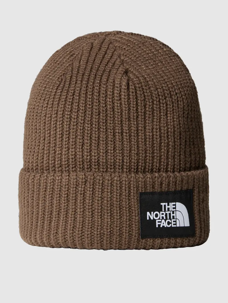 Brown-Logo Ribbed Knit Beanie 1