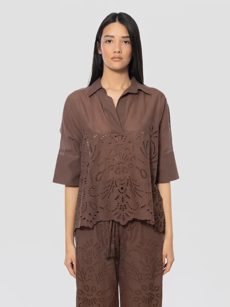 Brown Sangallo Lace Blouse 1