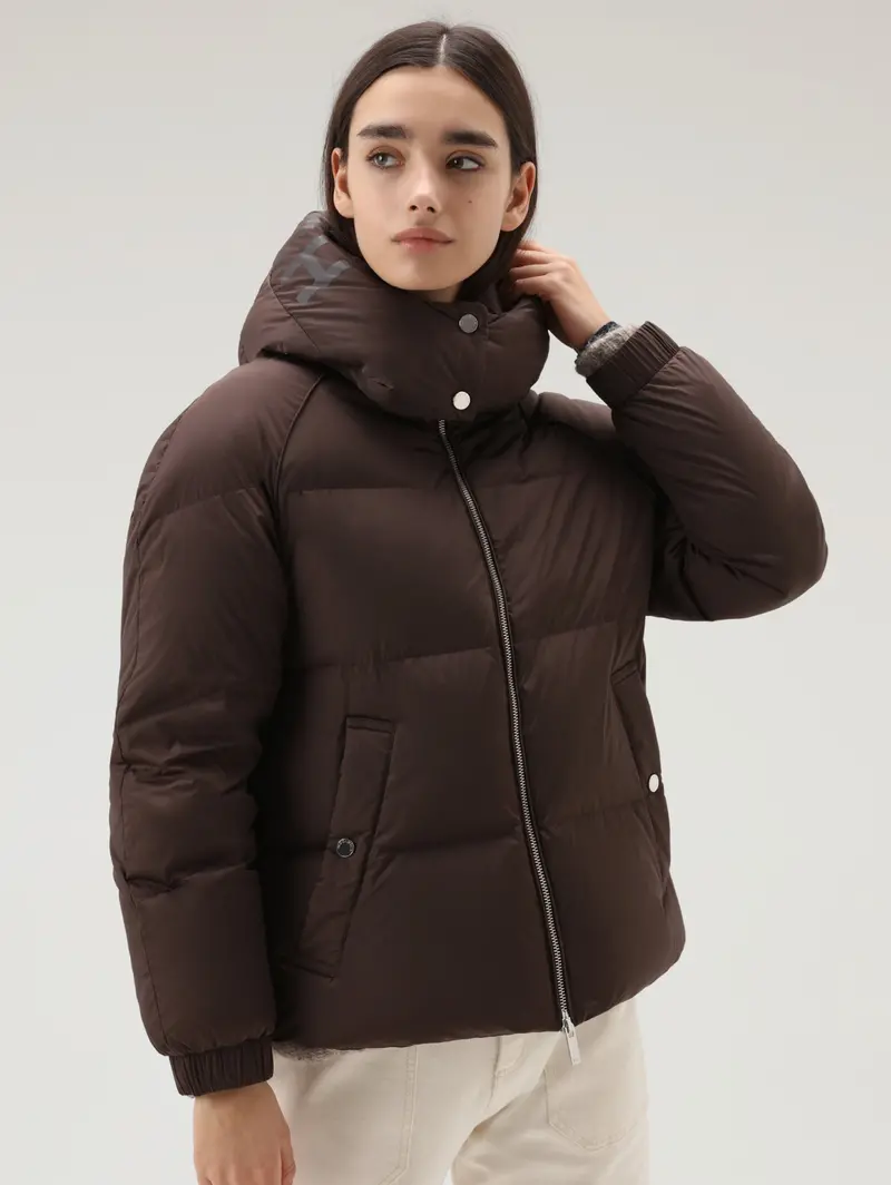 Brown Short Down Jacket With Detachable Hood 1