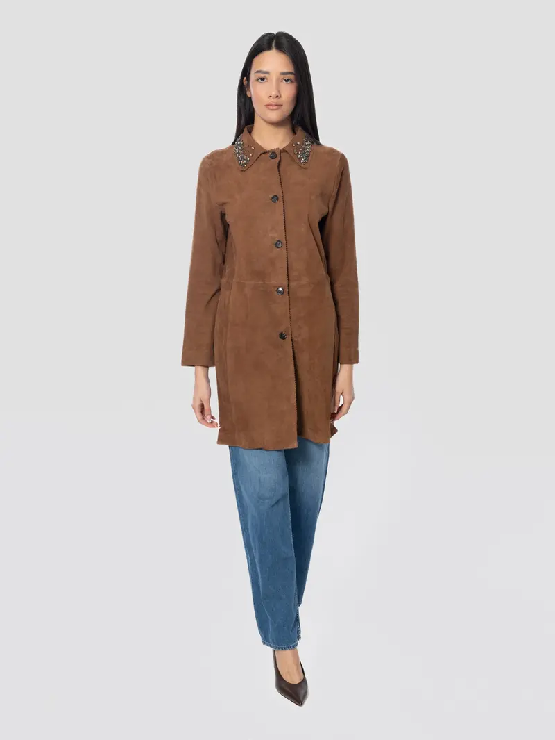 Brown Suede Leather Coat 1