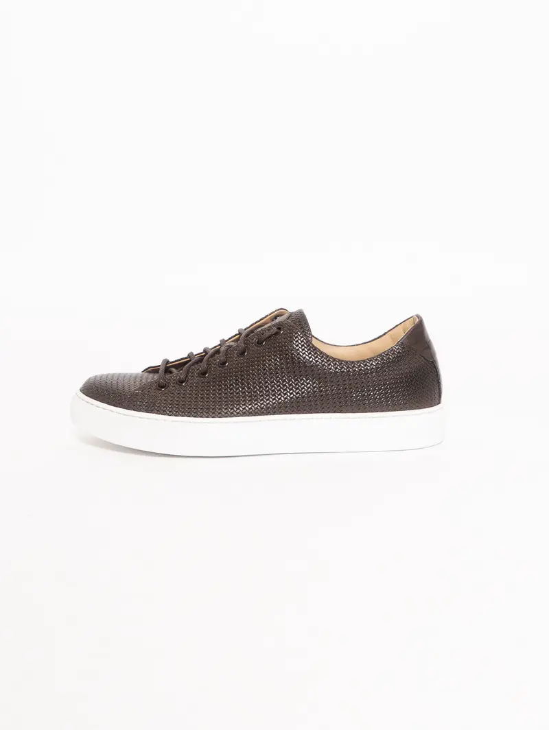 Brown Woven Leather Sneakers 1