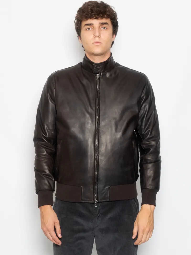 Burgundy Leather-Trimmed Padded Jacket 1