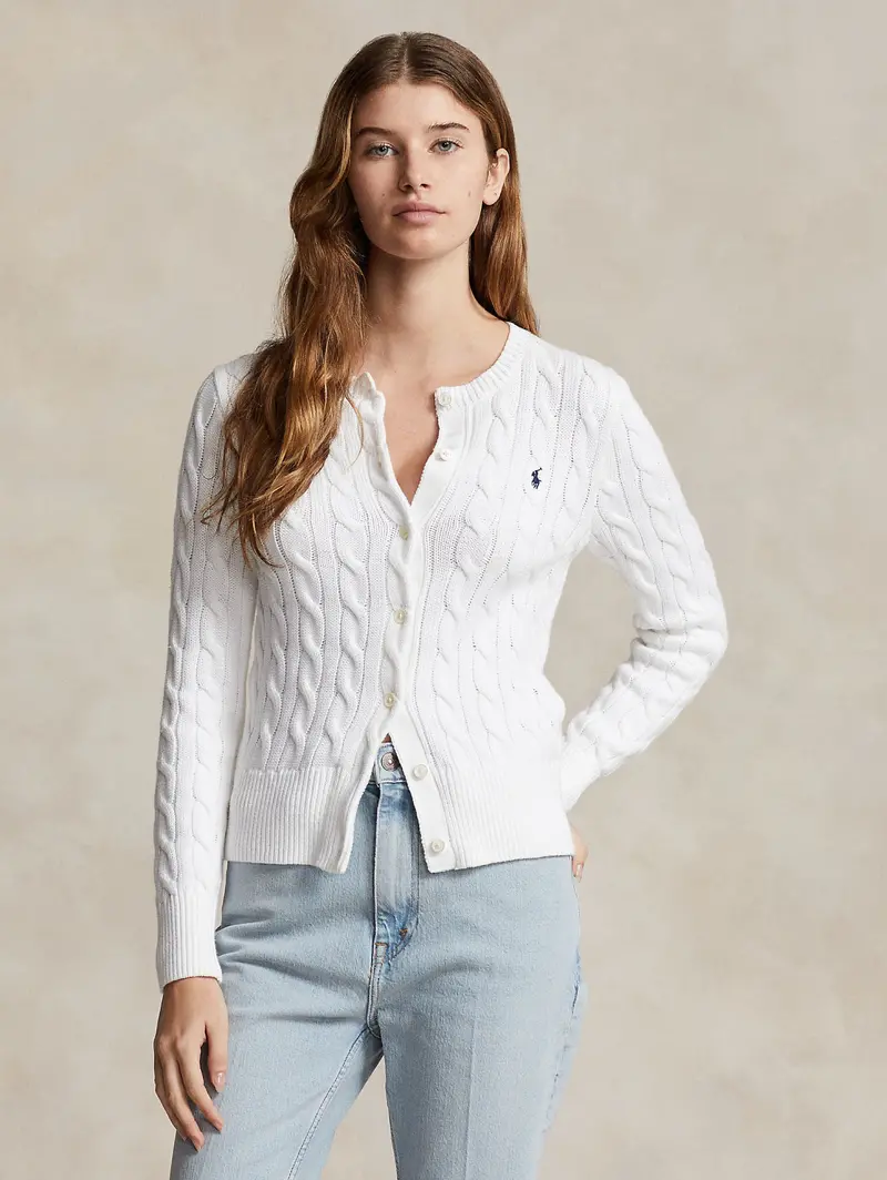 Cable-Knit Cardigan In Crisp White 1