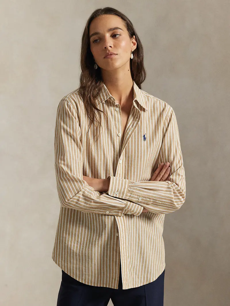 Camel-And-White Striped Classic Fit Shirt 1