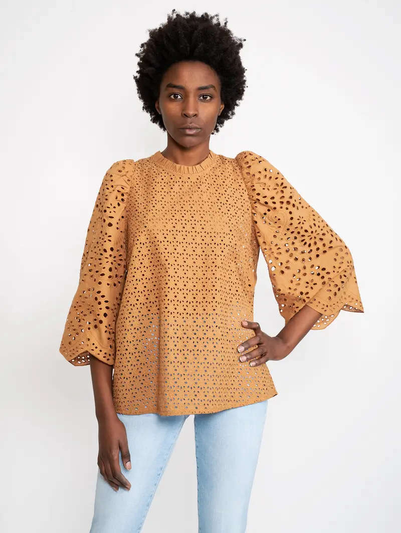 Camel Sangallo Lace Blouse 1