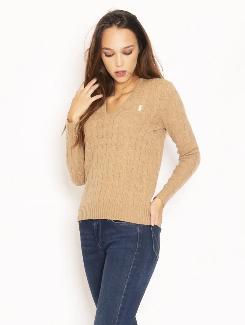 Camel V-Neck Knit Top 1