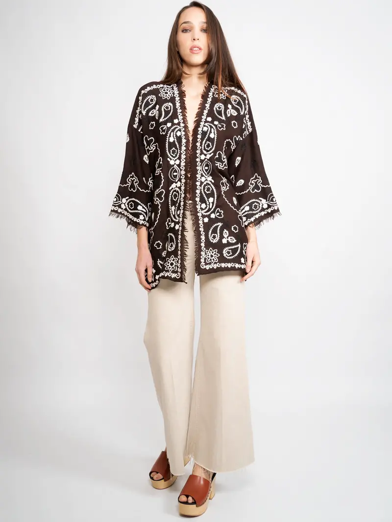 Cashmere-Print Cardigan – Brown 1