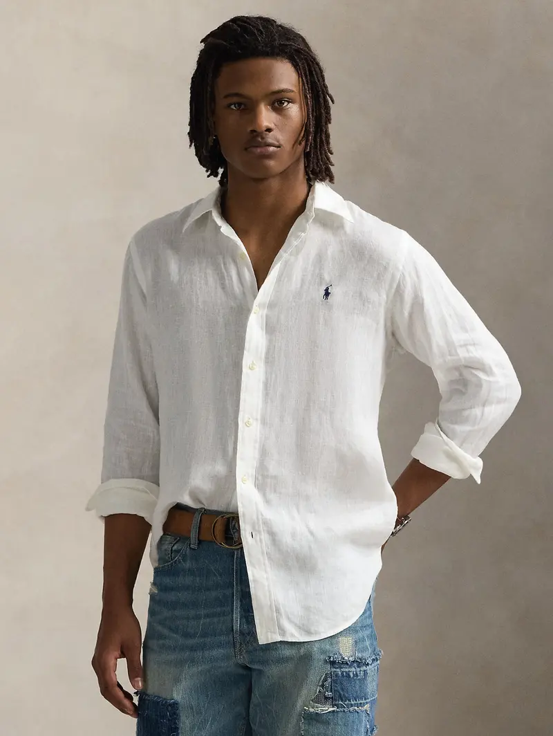 Ceramic White Sporty Linen Shirt – Slim Fit 1