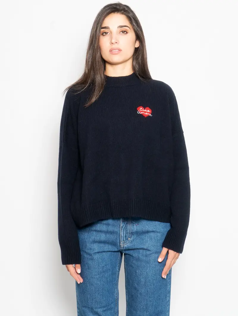 ‘Ciao Amore’ Heart-Embellished Sweater In Navy Blue 1