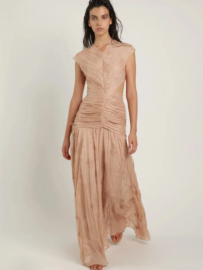Cipria Textured Backless Midi Dress With Embroidery 1