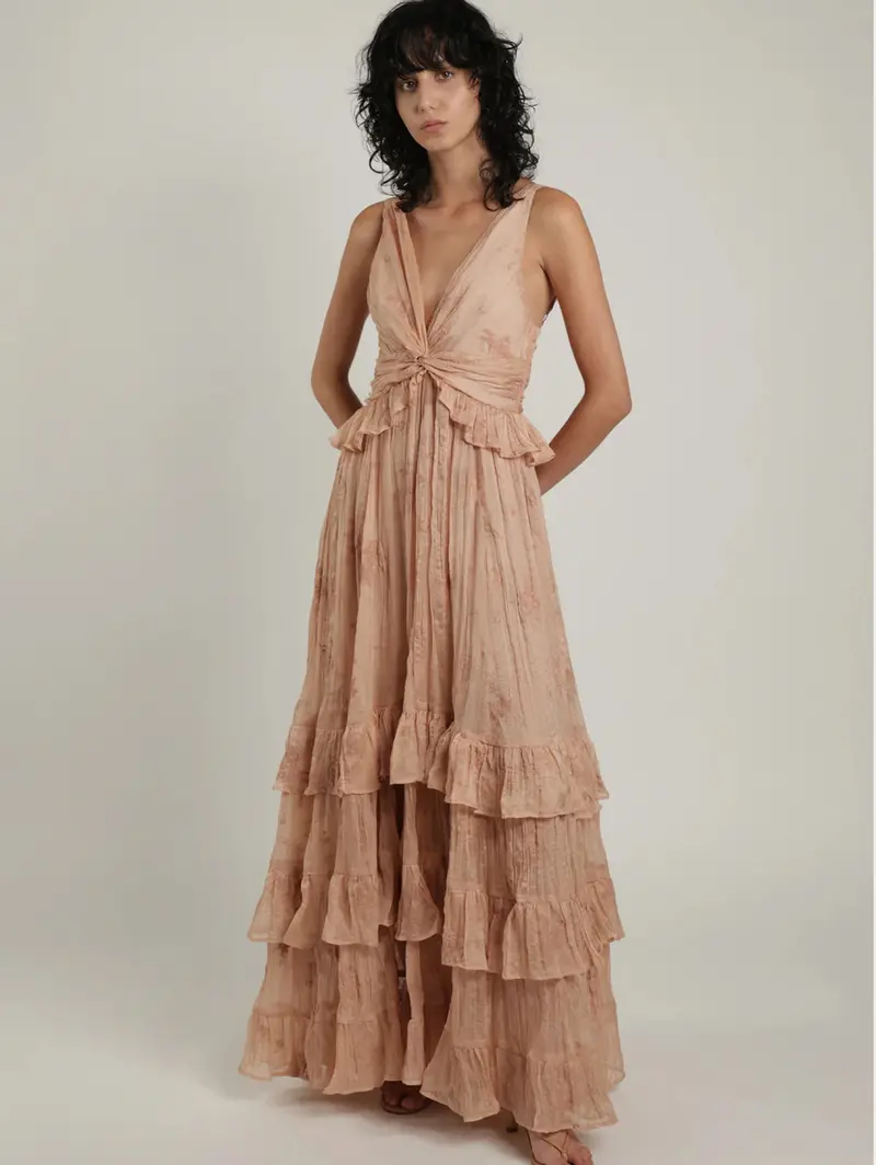 Cipria Textured Embroidered Maxi Dress 1