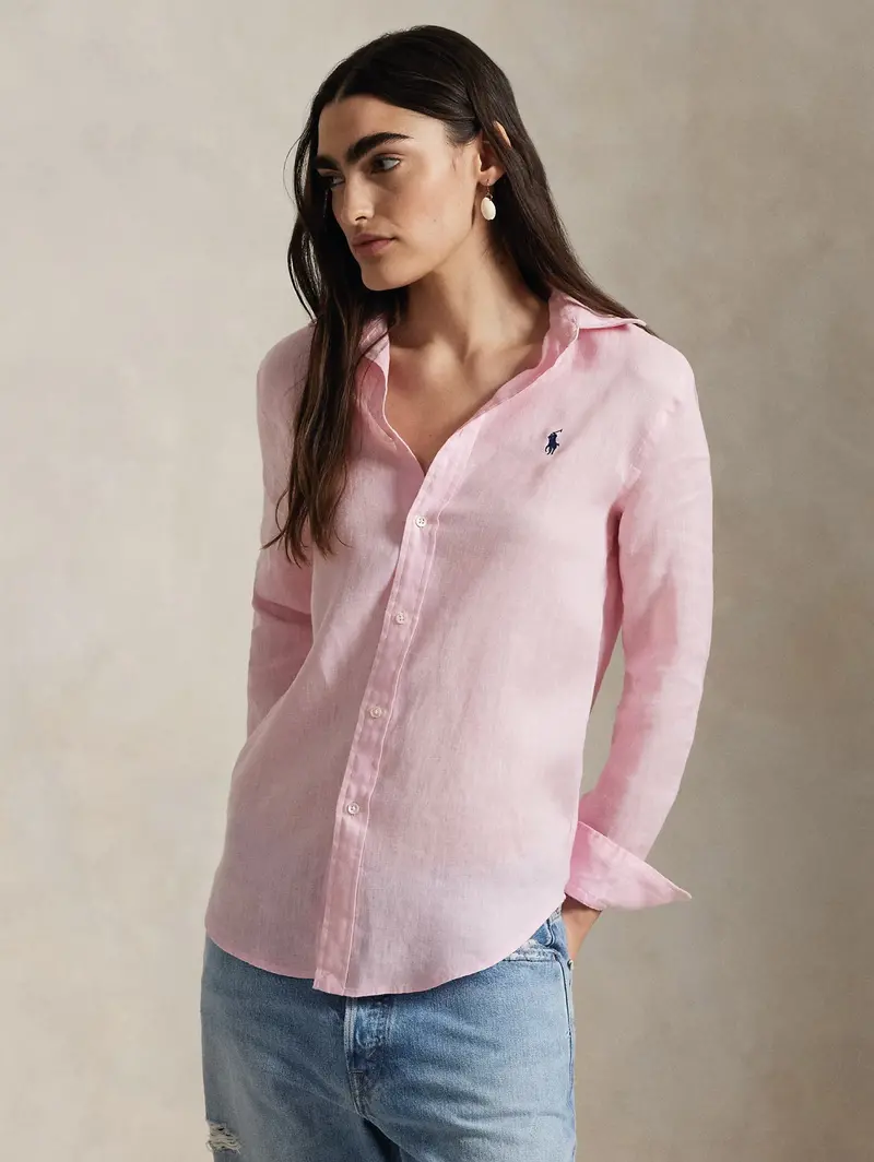 Classic Fit Linen Shirt In Blush Pink 1
