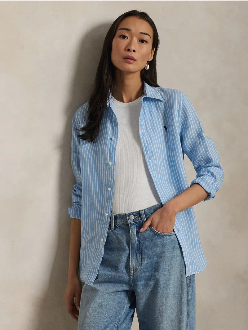 Classic-Fit Linen Shirt In Light Blue And White Stripes 1