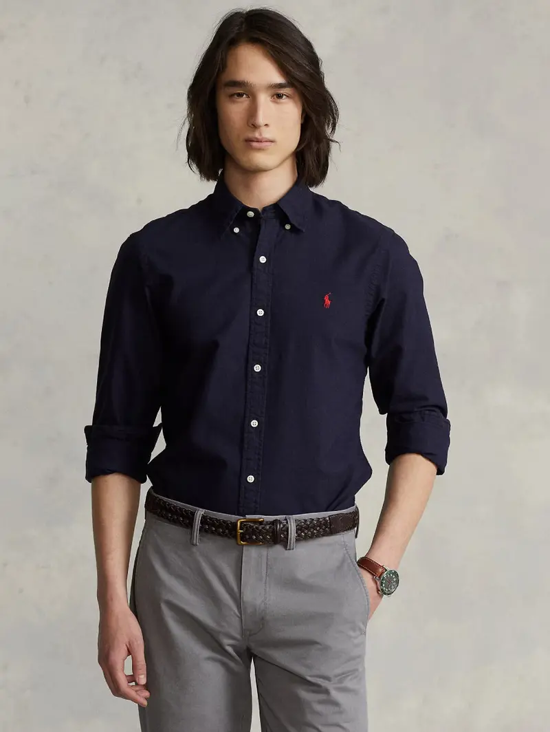 Classic-Fit Solid Navy Oxford Shirt 1