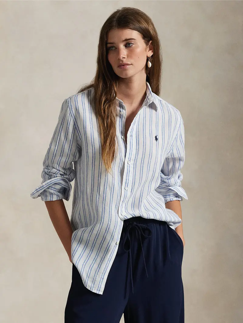 Classic-Fit White-And-Blue Striped Linen Shirt 1