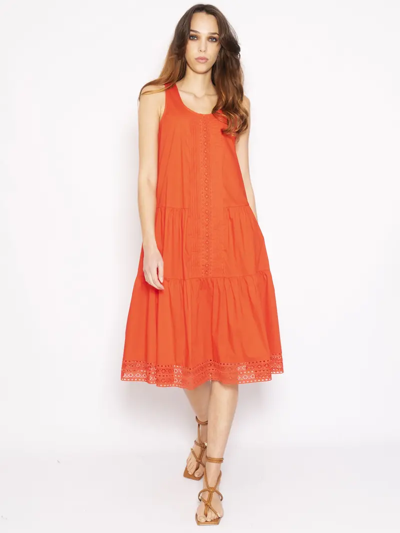 Coral Macramé Lace Longuette Dress 1