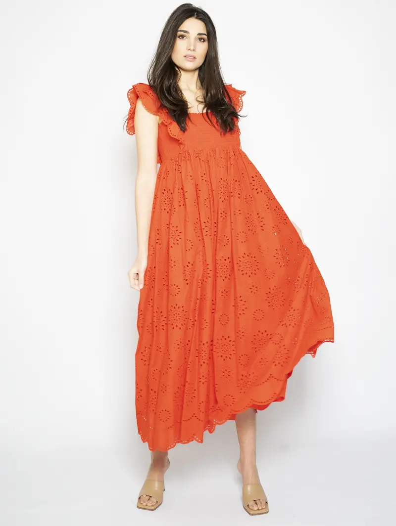 Coral Sangallo Ruffle Dress 1