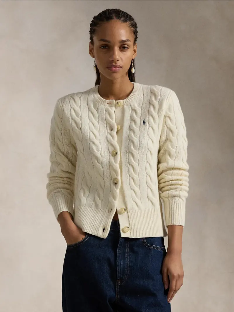 Cream Cable-Knit Cashmere-Blend Cardigan 1
