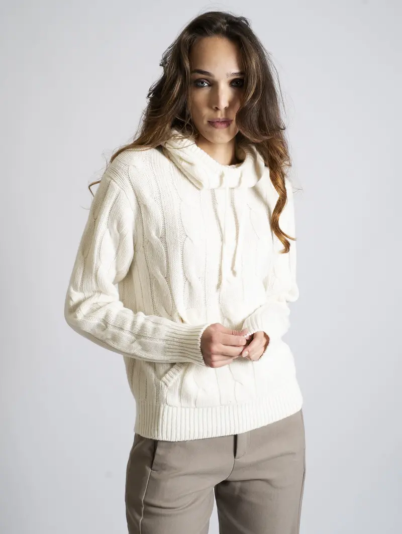 Cream Cable-Knit Hoodie 1