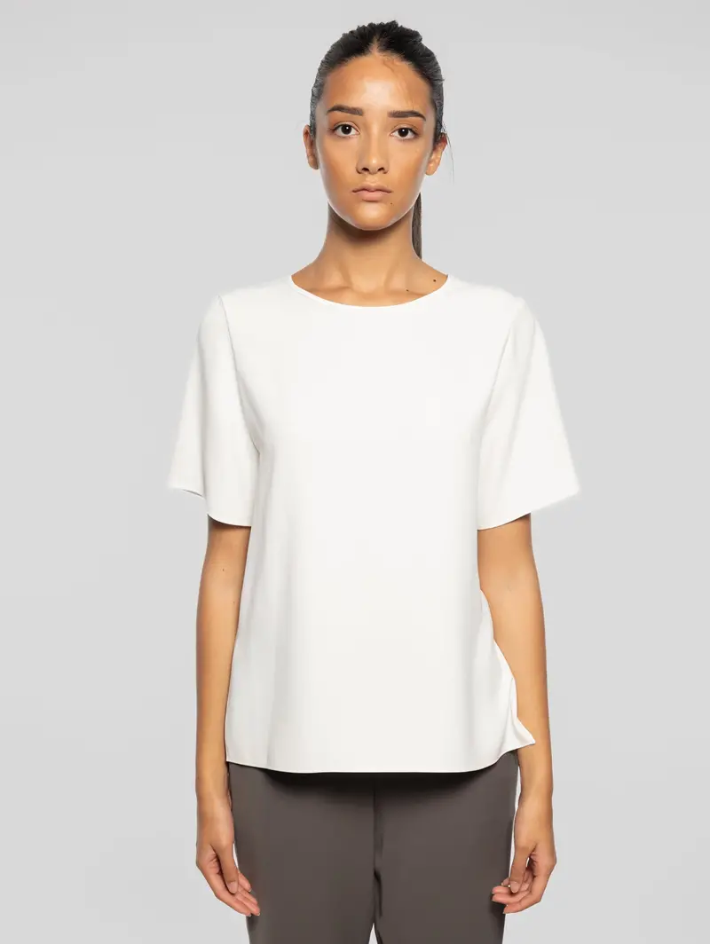 Cream Crew-Neck Short-Sleeve Blouse 1