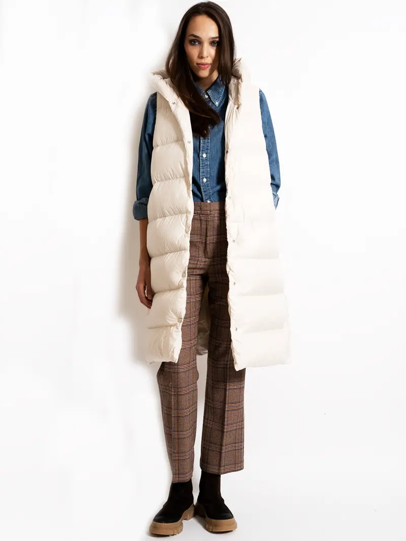 Cream Quilted Long Vest 1