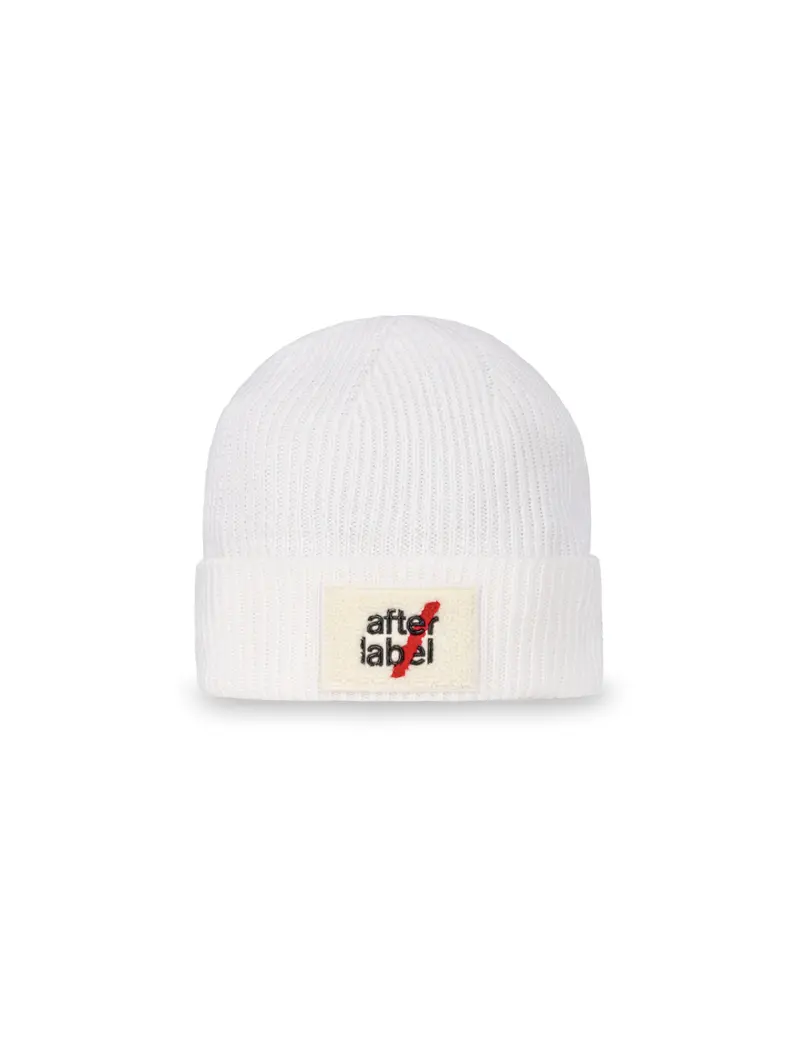 Cream Ribbed Logo Beanie 1