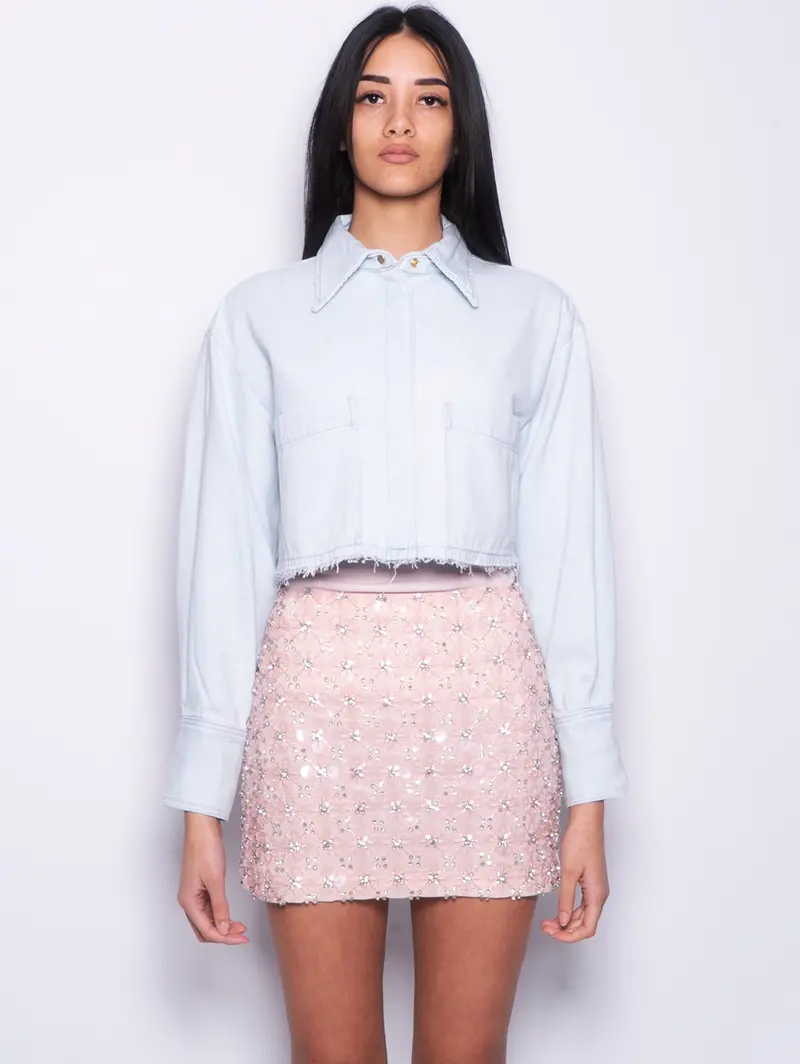 Cropped Denim Shirt In Classic Blue 1