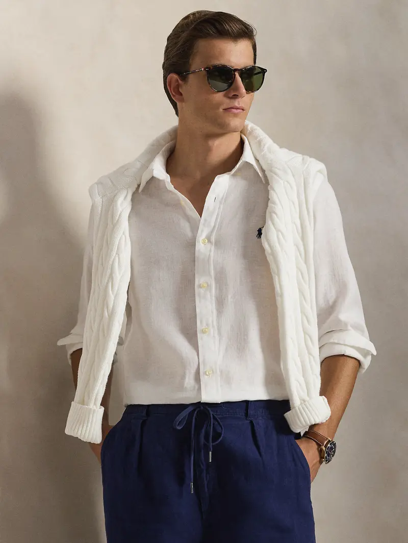 Custom-Fit White Linen Shirt 1
