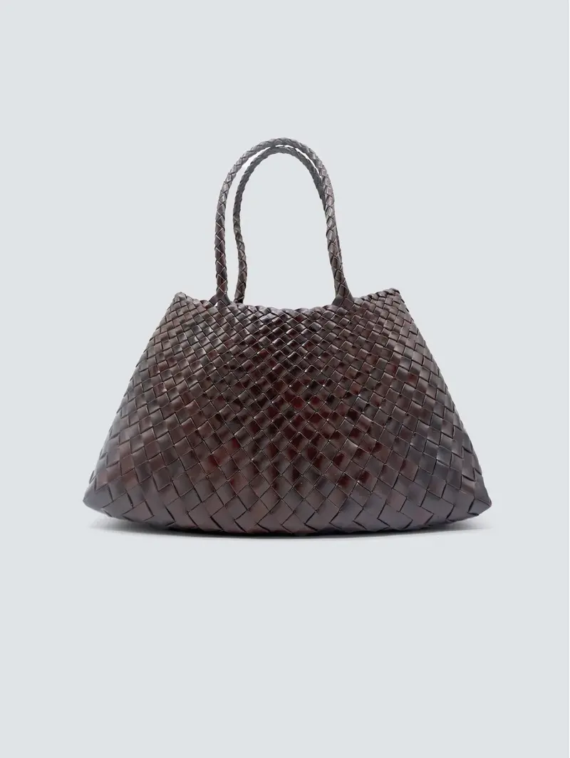 Dark Brown Santa Croce Large Woven Leather Handbag 1