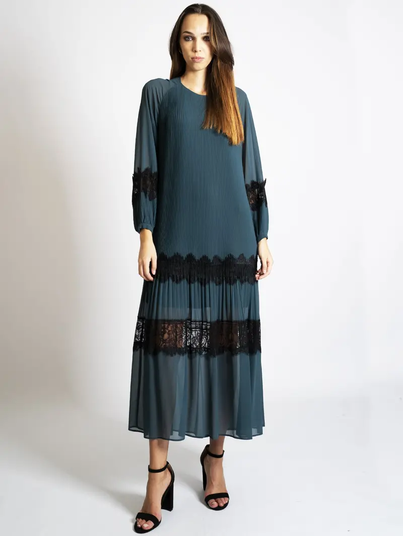 Dark Green Moroccan Crepe Long Dress 1