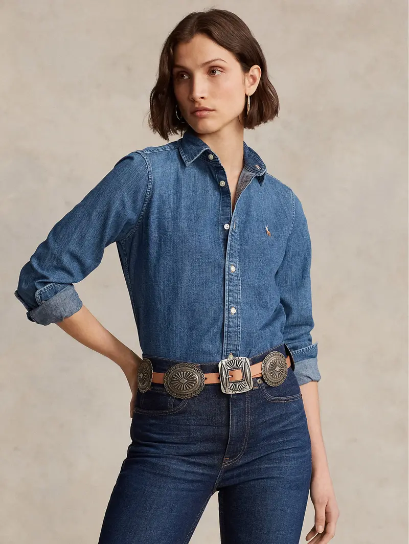 Denim Cotton Twill Shirt In Deep Blue 1