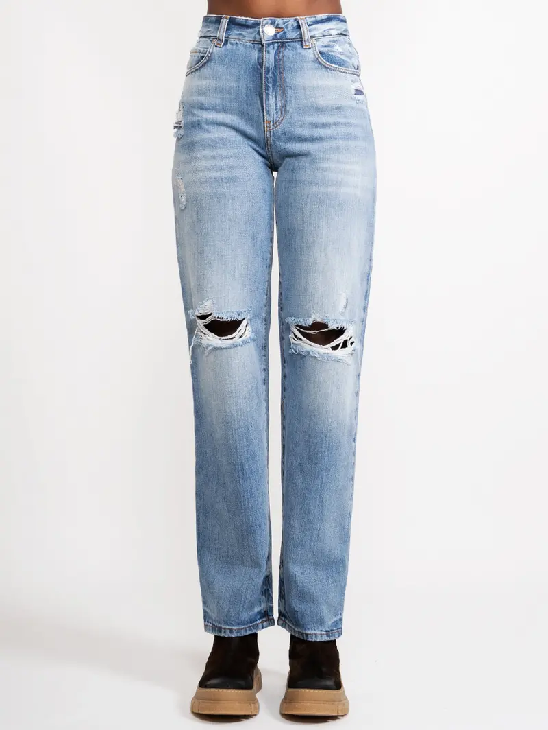 Distressed Boyfriend Jeans In Denim Blue 1