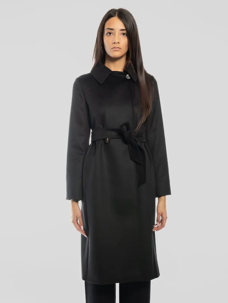 Double-Breasted Black Drap Wool Overcoat By Bcollag 1