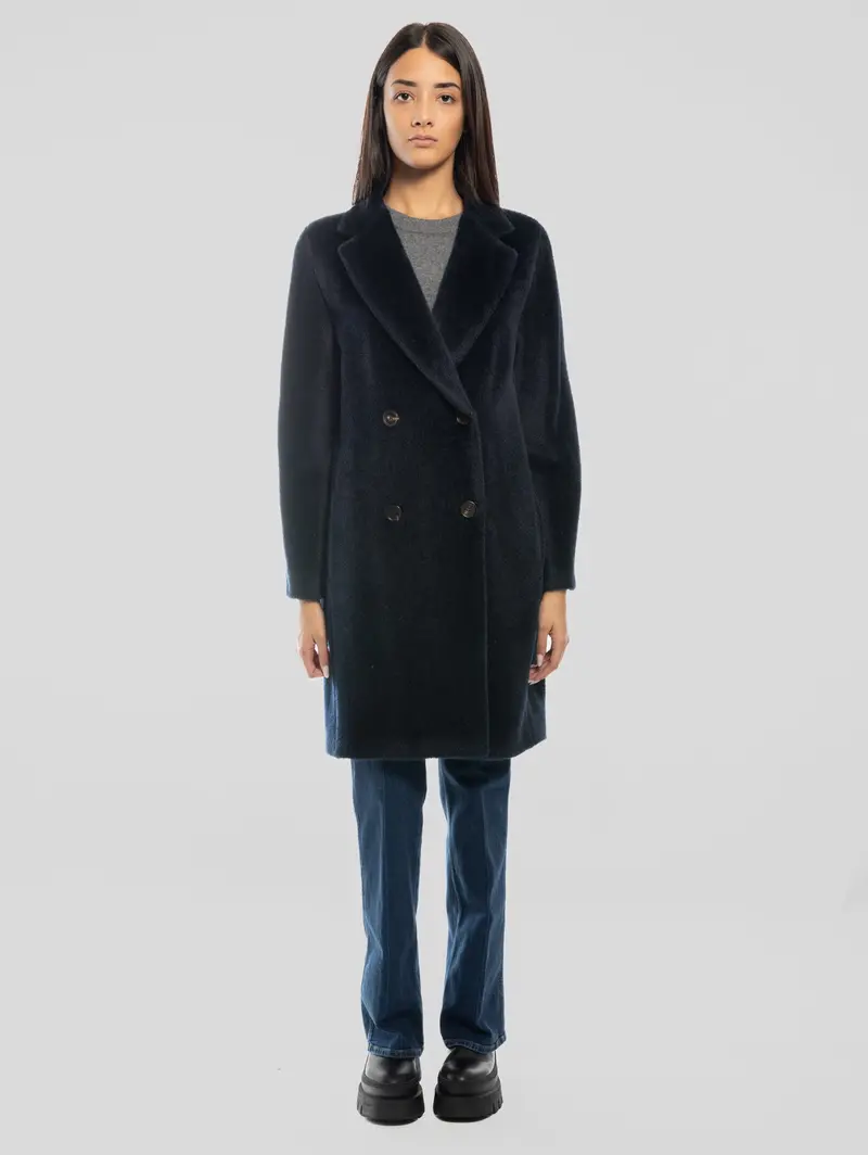 Double-Breasted Blue Roseto Alpaca-And-Wool Coat 1
