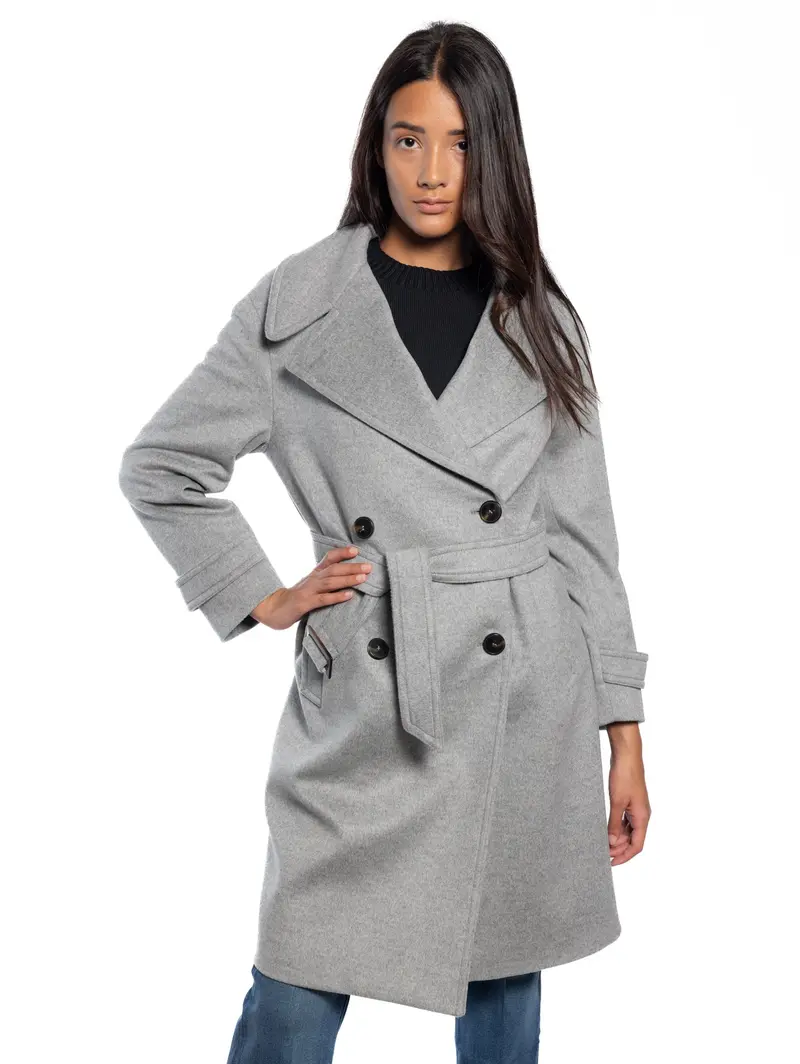 Double-Breasted Grey Long Coat 1