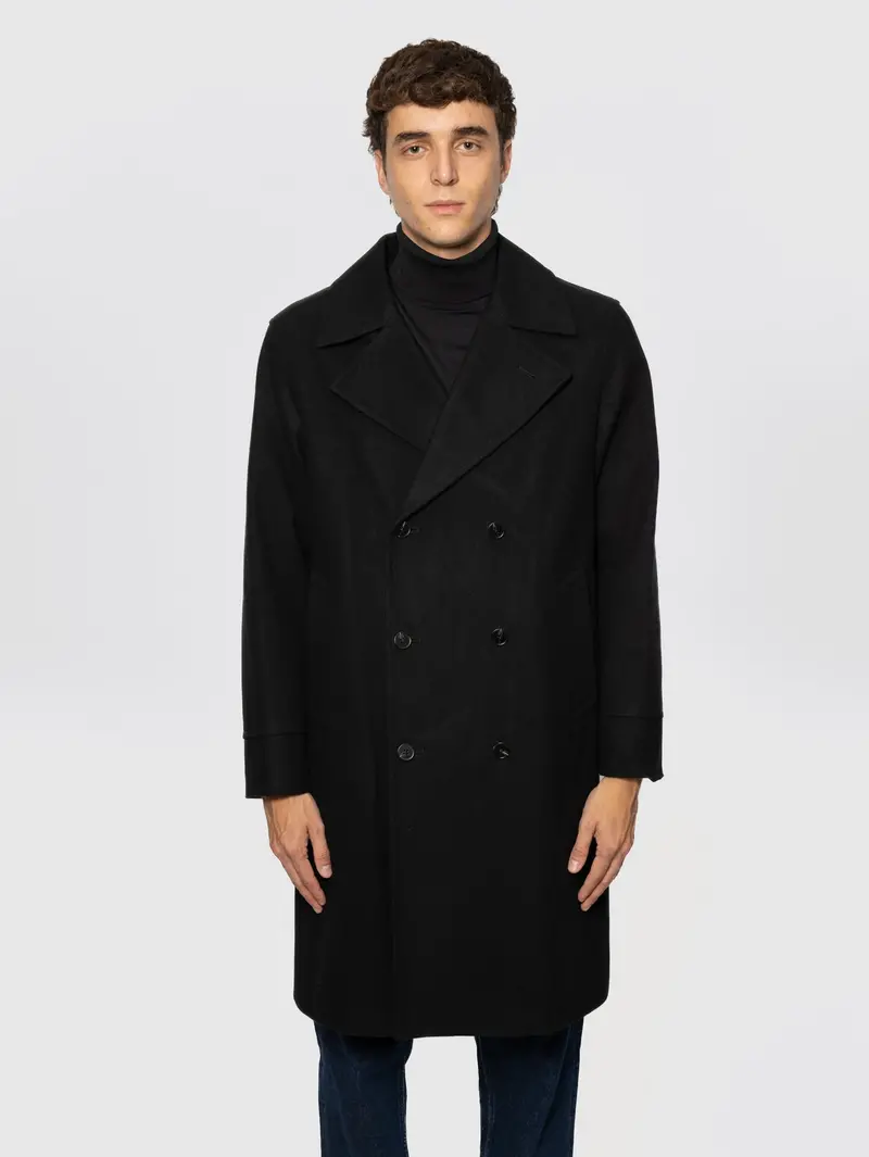 Double-Breasted Insulated Rain-Resistant Black Coat 1