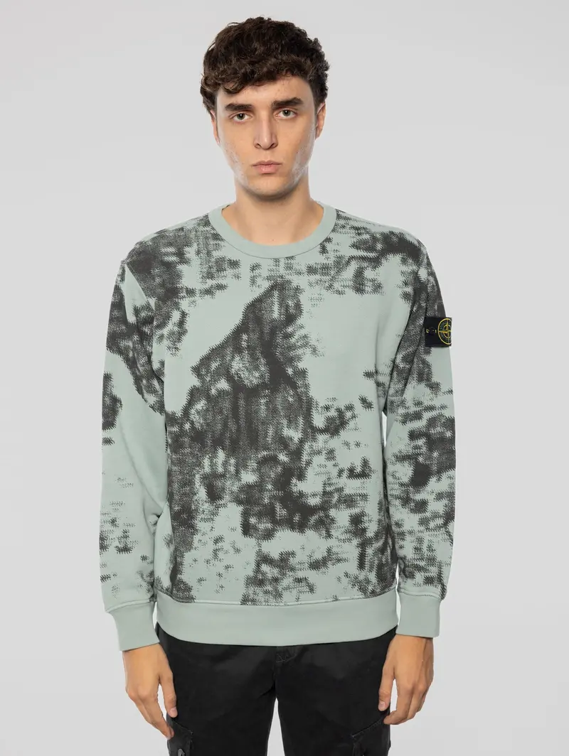 Earth Mapping Print Crewneck Sweatshirt In Olive-Grey Blend 1